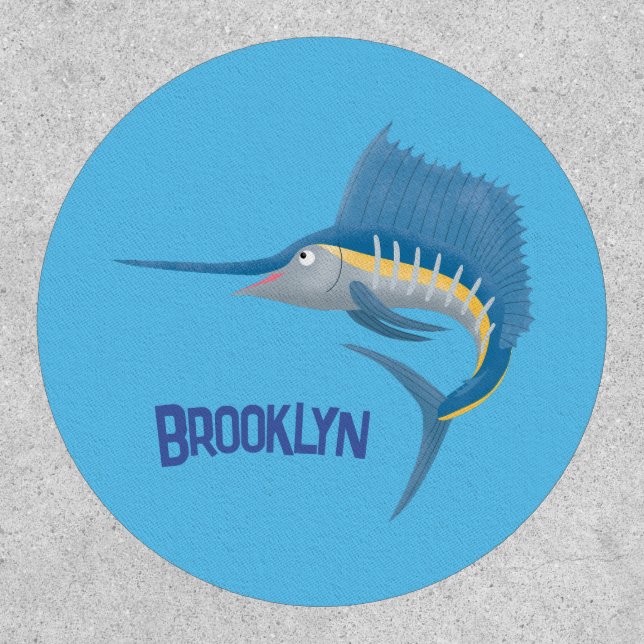 Swordfish sailfish fun cartoon illustration patch (Front)