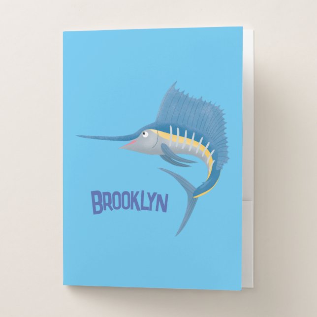 Swordfish sailfish fun cartoon illustration pocket folder (Front)