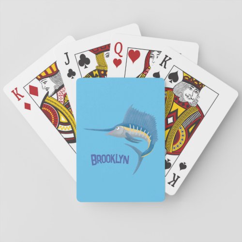 Swordfish sailfish fun cartoon illustration poker cards