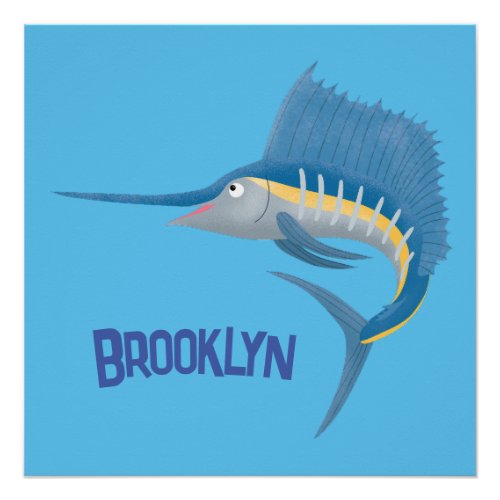Swordfish sailfish fun cartoon illustration poster