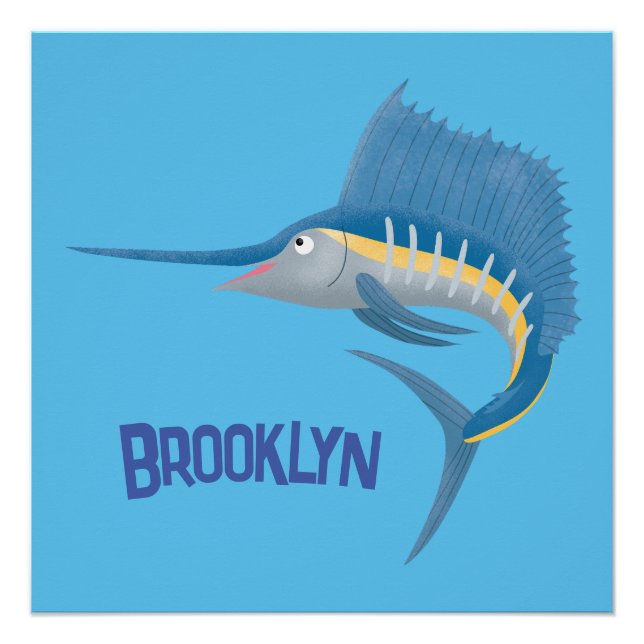 Swordfish sailfish fun cartoon illustration poster (Front)