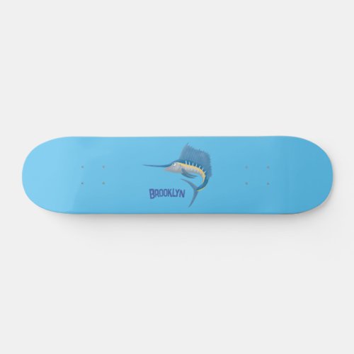 Swordfish sailfish fun cartoon illustration skateboard