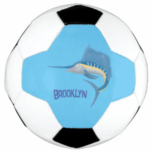 Swordfish sailfish fun cartoon illustration soccer ball