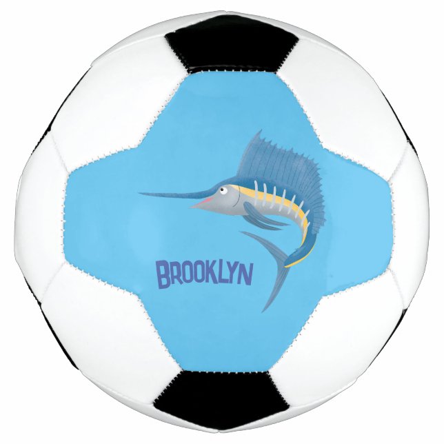 Swordfish sailfish fun cartoon illustration soccer ball (Front)