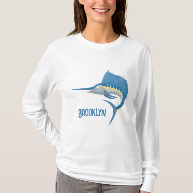 Swordfish sailfish fun cartoon illustration T-Shirt (Front)