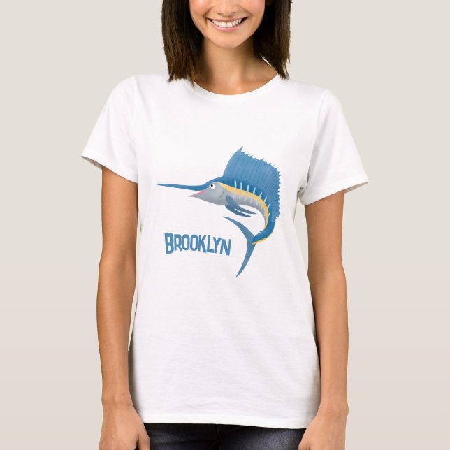Swordfish sailfish fun cartoon illustration T-Shirt (Front)