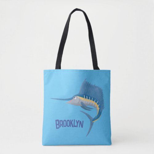 Swordfish sailfish fun cartoon illustration tote bag