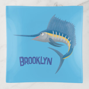 Swordfish sailfish fun cartoon illustration trinket tray