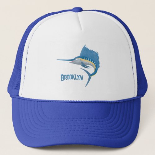 Swordfish sailfish fun cartoon illustration trucker hat