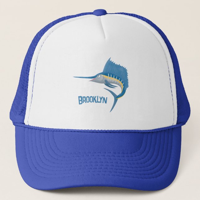 Swordfish sailfish fun cartoon illustration trucker hat (Front)