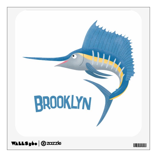 Swordfish sailfish fun cartoon illustration wall decal (Front)