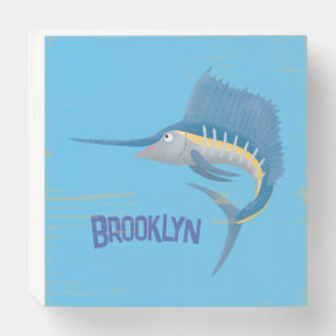 Swordfish sailfish fun cartoon illustration wooden box sign