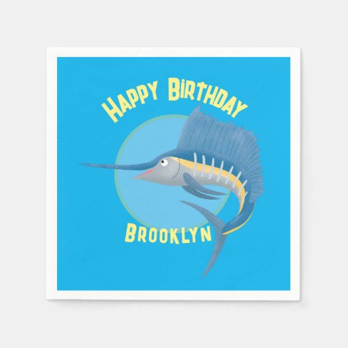 Swordfish sailfish personalized birthday cartoon  napkins