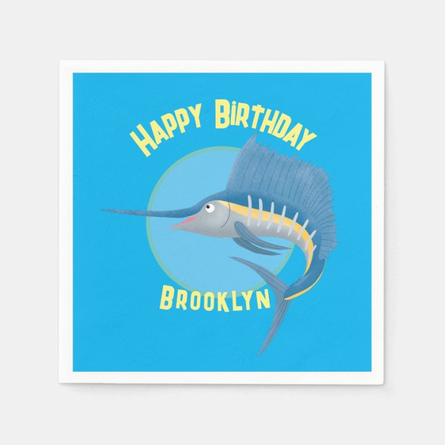 Swordfish sailfish personalized birthday cartoon  napkins (Front)