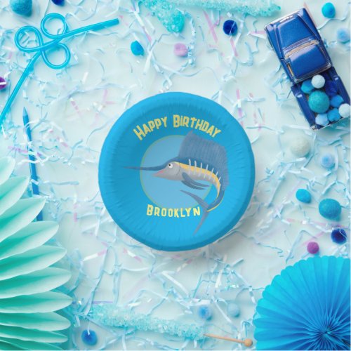 Swordfish sailfish personalized birthday cartoon  paper bowls