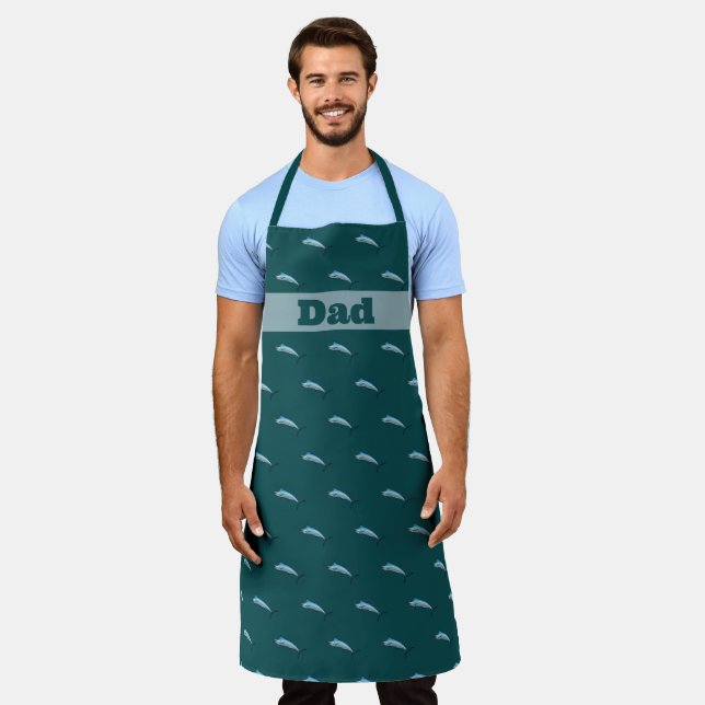 Swordfish Small Pattern Deep Sea Blue Green Chefs Apron (Worn)