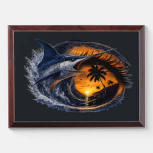 Swordfish Sunset Wave – Surreal Tropical Ocean Art Award Plaque