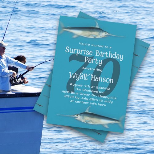 Swordfish Surprise Saltwater Fishing His Birthday Invitation