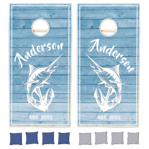 Swordfish Wood Anchor Nautical Beach House Cornhole Set