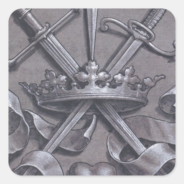 Swords Crown and Heart Square Sticker (Front)