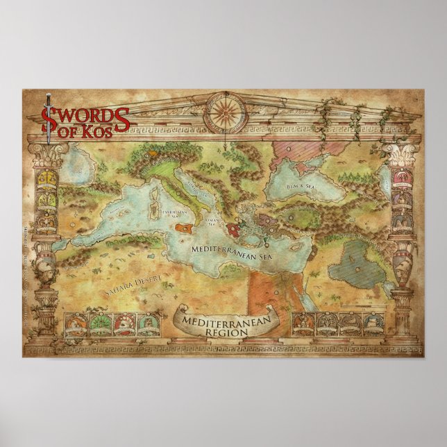 Swords of Kos: Mediterranean Campaign Map Poster (Front)