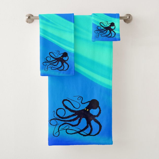 Sybille's Octo on Blue Green - Bathroom Towel Set (Insitu)