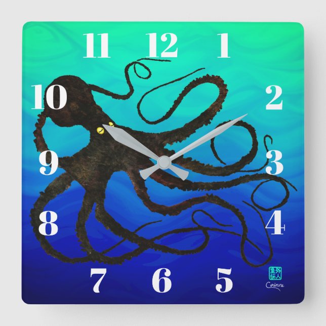 Sybille's Octo On Blue Green - Square Wall Clock (Front)