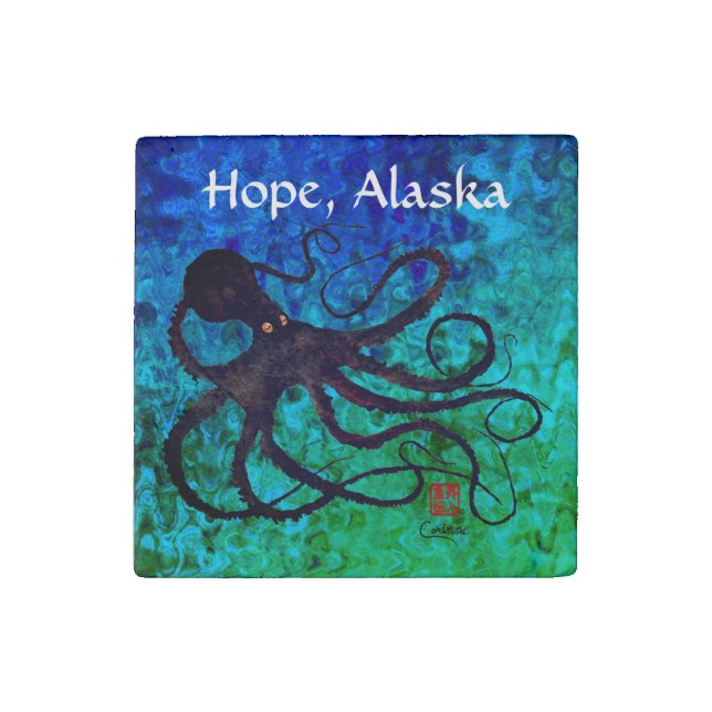 Sybille's Octopus On Blu/Grn, Hope - Marble Magnet (Front)