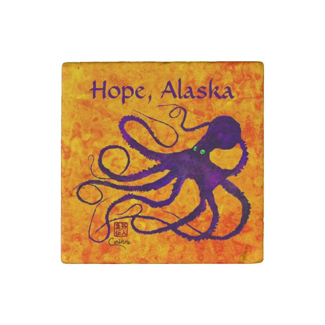 Sybille's Octopus On Fire, Hope - Marble Magnet (Front)