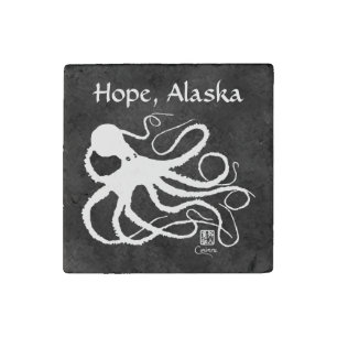 Sybille's Octopus on Grey, Hope - Marble Magnet