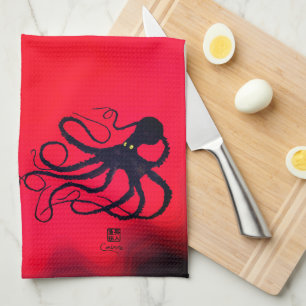 Sybille's Octopus On Red - Kitchen Towel