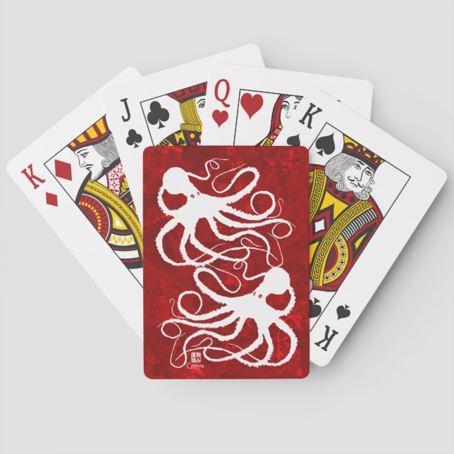Sybille's Octopus On Red - Playing Cards (Back)