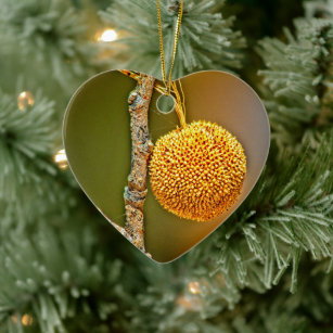 Sycamore Seed Ball Heart Ceramic Ornament