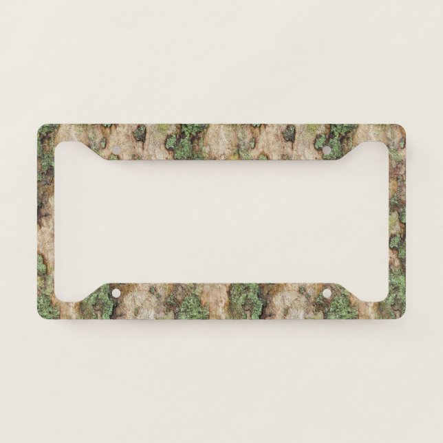 Sycamore Tree Bark Moss Lichen License Plate Frame (Front)