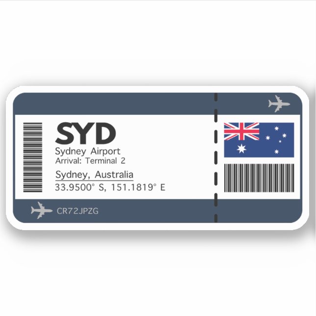 SYD Sydney Boarding Pass - Australia Ticket Sticker (Front)