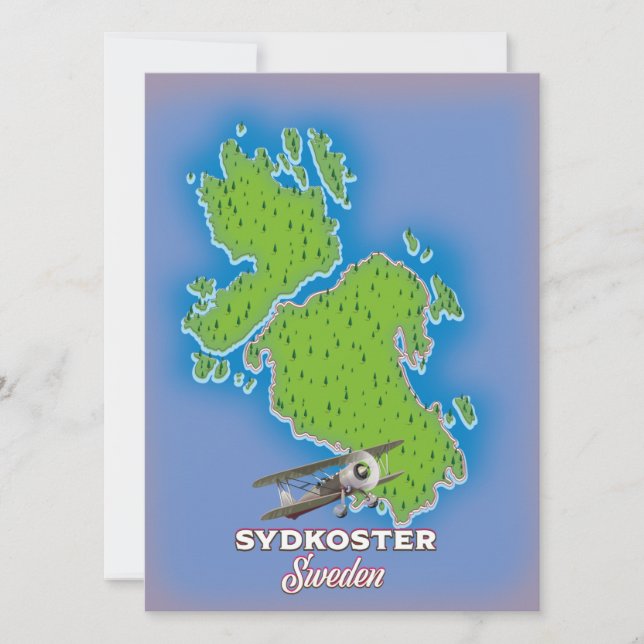 Sydkoster Sweden vintage map travel poster. (Front)