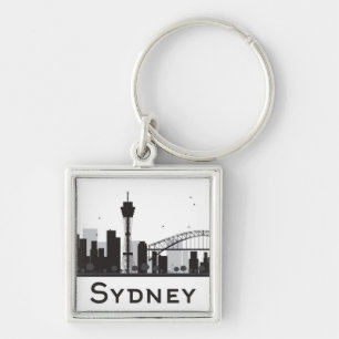 Sydney, Australia Black & White City Skyline Keychain
