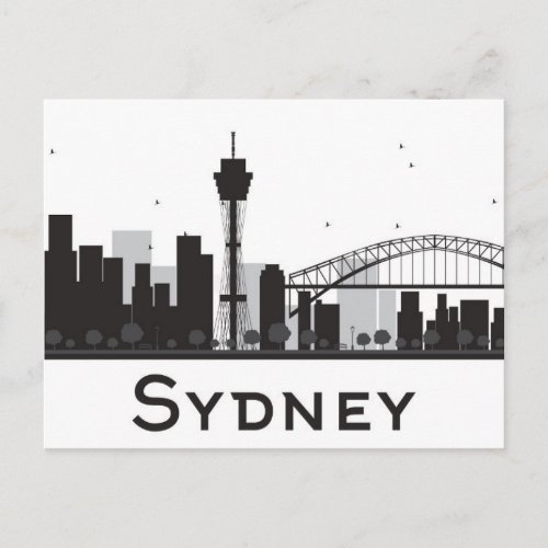 Sydney Australia  Black  White City Skyline Postcard
