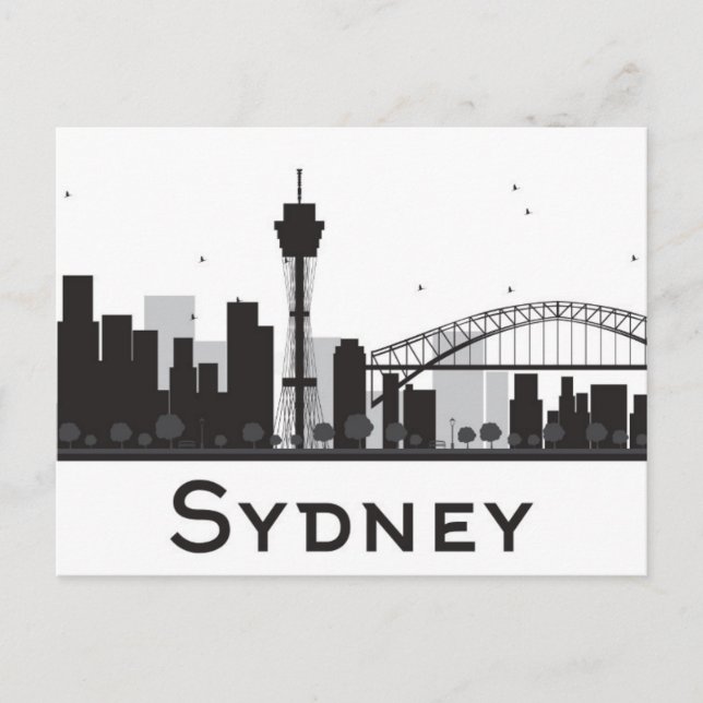 Sydney, Australia | Black & White City Skyline Postcard (Front)