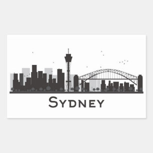 Sydney, Australia Black & White City Skyline Rectangular Sticker