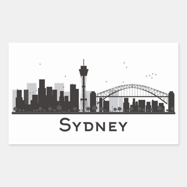 Sydney, Australia | Black & White City Skyline Rectangular Sticker (Front)