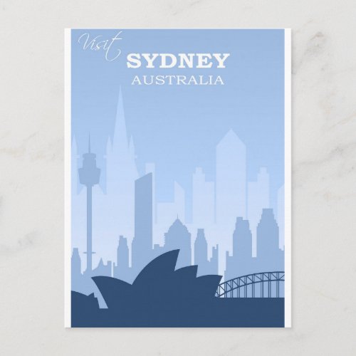 Sydney Australia Blue Vintage Travel Postcard
