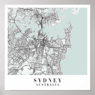 Sydney Australia Blue Water Street Map Poster