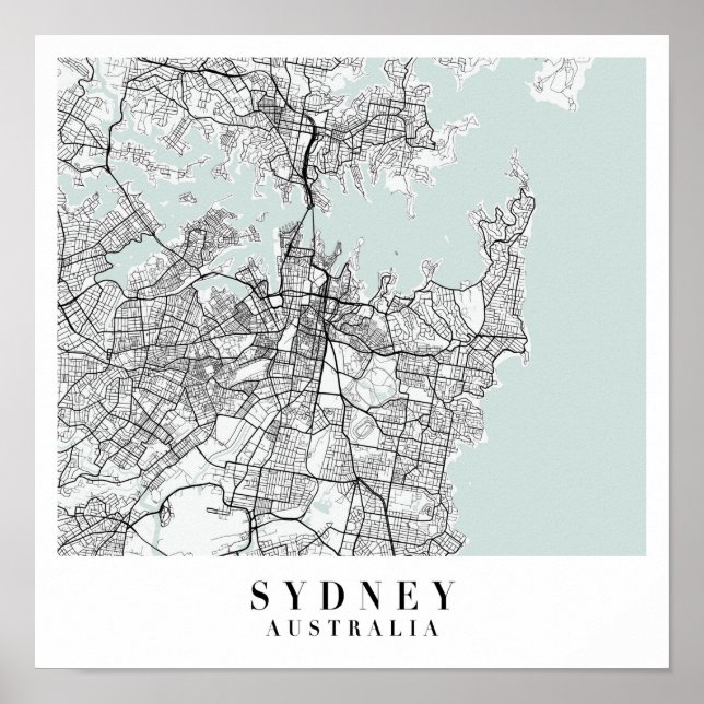 Sydney Australia Blue Water Street Map Poster (Front)