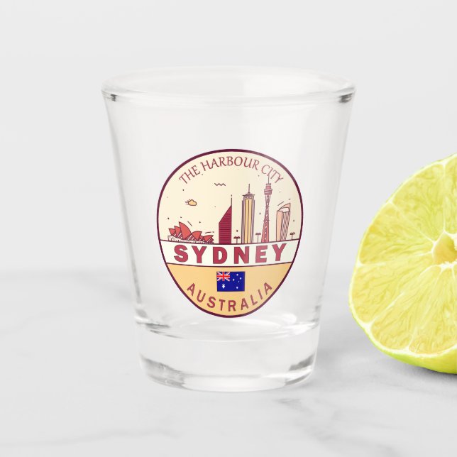 Sydney Australia City Skyline Emblem Shot Glass (Front)