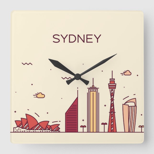 Sydney, Australia | Doodle Skyline Square Wall Clock (Front)
