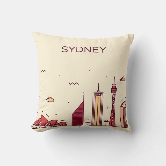 Sydney, Australia | Doodle Skyline Throw Pillow (Front)