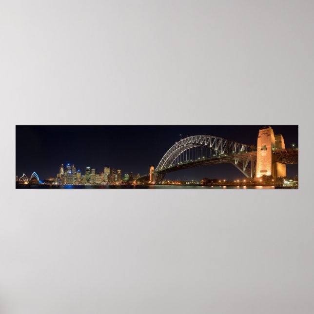 Sydney australia Harbour Bridge at night panorama Poster (Front)
