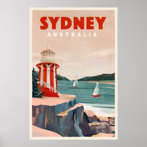 Sydney Australia Lighthouse Vintage Travel Poster