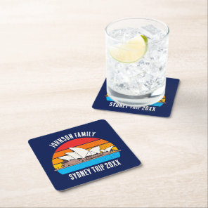 Sydney Australia Opera House Custom Blue Square Paper Coaster